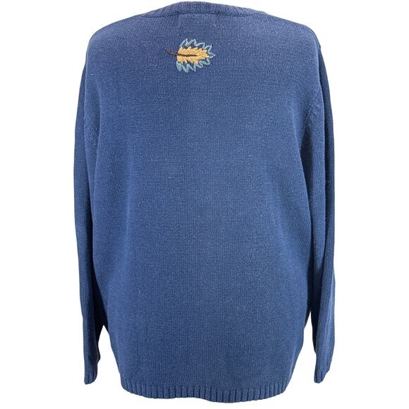 Extra Point Vintage Blue Floral Embroidered Granny Pullover Sweater Women 2XL - Picture 4 of 7